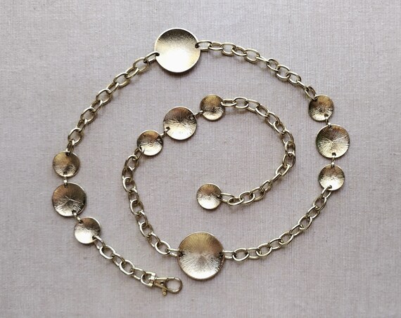 Vintage Chain Belt Gold Metal Round Circle Solid … - image 9