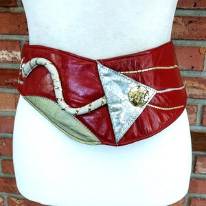 Vintage Belt Genuine Snake Skin Leather Art Belt Red Sash  display picture 2