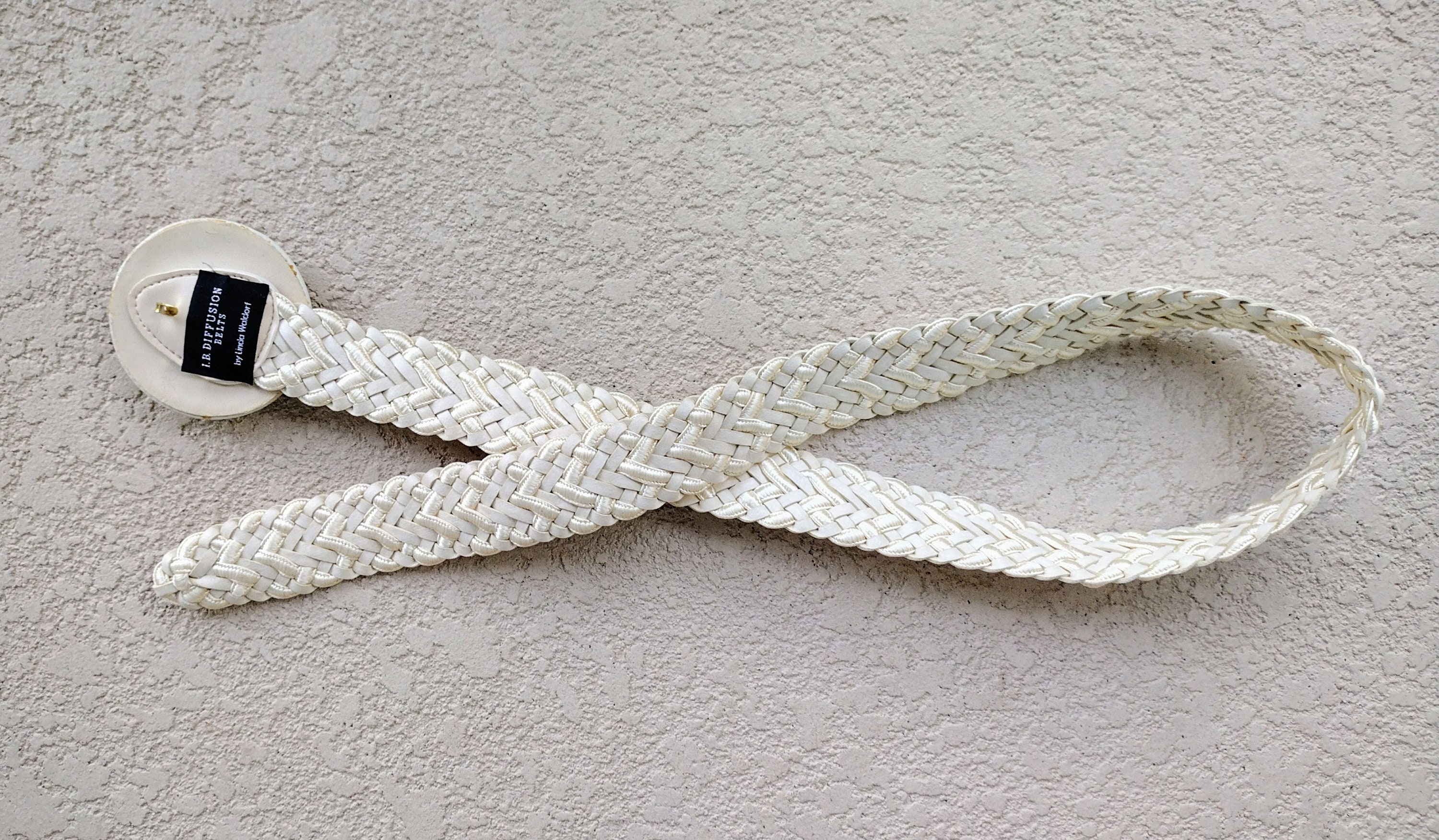 Vintage Woven Leather Belt: Gold Beaded Buckle, Adjustable 