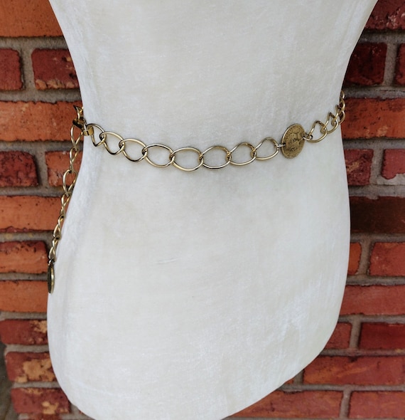 Republique Francaise gold black (2) adjustable chain belts Gold Republique Francaise Vintage Black Leather & Chain Belt  main image 4