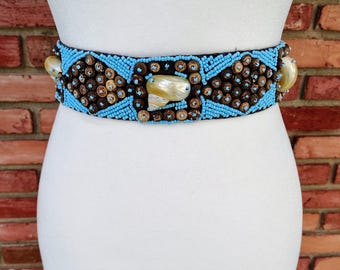 Vintage Cowrie  and Coconut Shells Seed Beads Hand Beaded Belt Cowrie Shell Beaded Belt: Handmade Papua Tribal Art - Etsy main image 2