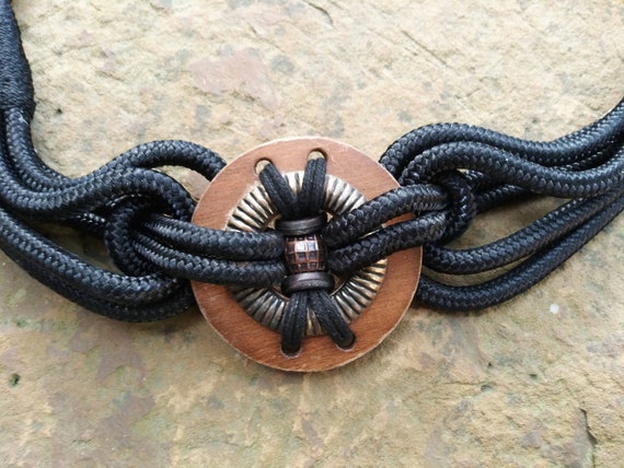 Vintage Medallion Belt: Wood, Gold Metal, Copper Bead, Black  display picture 2