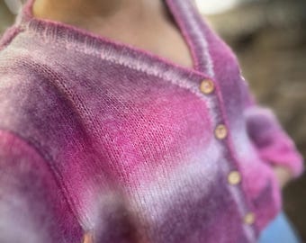 Handgjord mohairkofta, fluffig stickad tröja, överdimensionerade stickade plagg för kvinnor