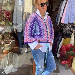 Crochet Hexagonal Sweater, Colourful Sweater, Cozy Sweater, Women Sweater, Chunky Sweater