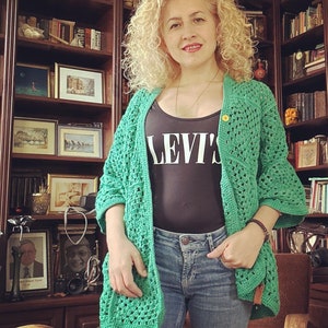 Cardigan quadrado da vovó, cardigã grande, cardigã de tricô, cardigã aconchegante, cardigã verde, cardigã feminino, cardigã de crochê
