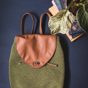 Crochet Bag, Backpack Bag, Boho Backpack, Handmade Backpack, Knitted Bag, Everyday Bag, Unique Backpack, Folded Backpack, Green Backpack