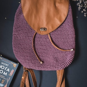 Crochet Bag, Backpack Bag, Boho Backpack, Handmade Bags for women, Knitted Bag, Everyday Bag, Unique Backpack, Folded Backpack, Pink Backpac