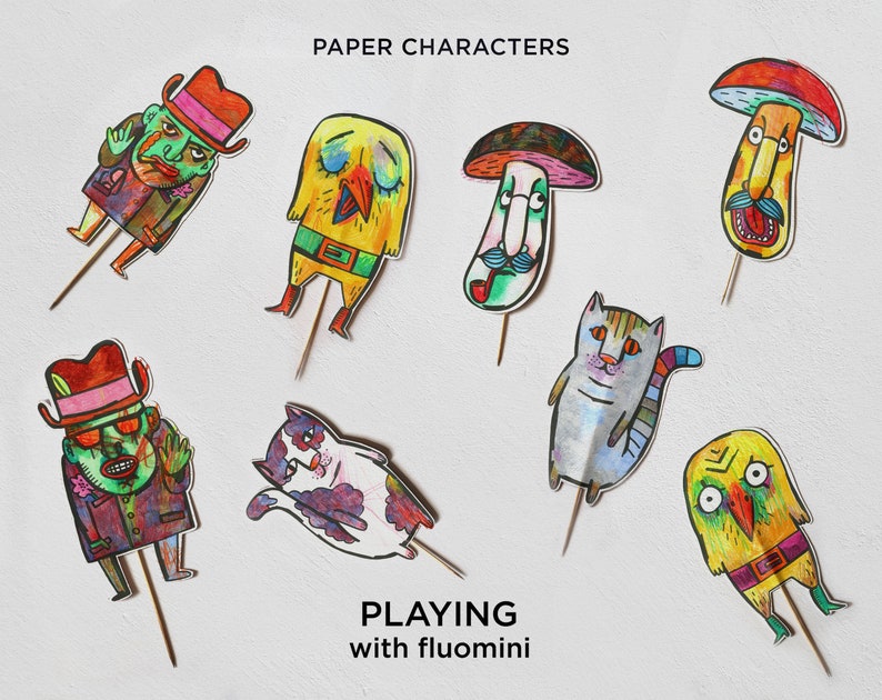 Coloring Paper Characters Cutout Toy Bundle Pretend Play Etsy