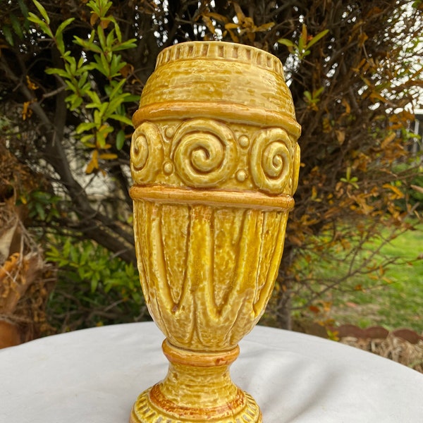 Mid Century National Potteries Co. Yellow Glazed Vintage Vase, Bitossi Style Brutalist Pottery