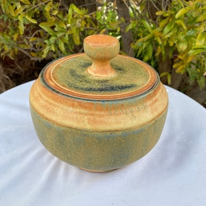 MCM Vintage Matte Stoneware Primitive Pottery, Lidded Jar