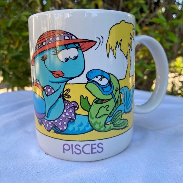 Vintage 1990’s Ceramic Pisces Fish Zodiac Coffee Mug