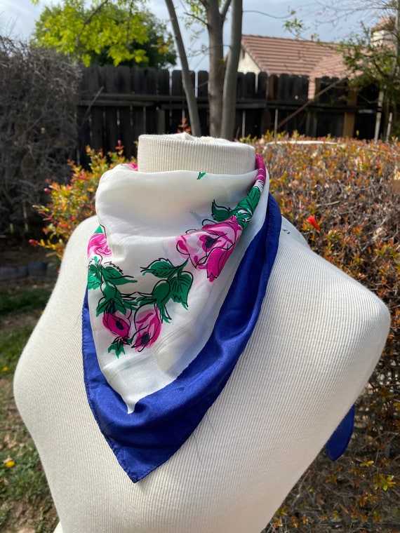 Vintage Boho Silk Floral Scarf, Bandana, Handkerch