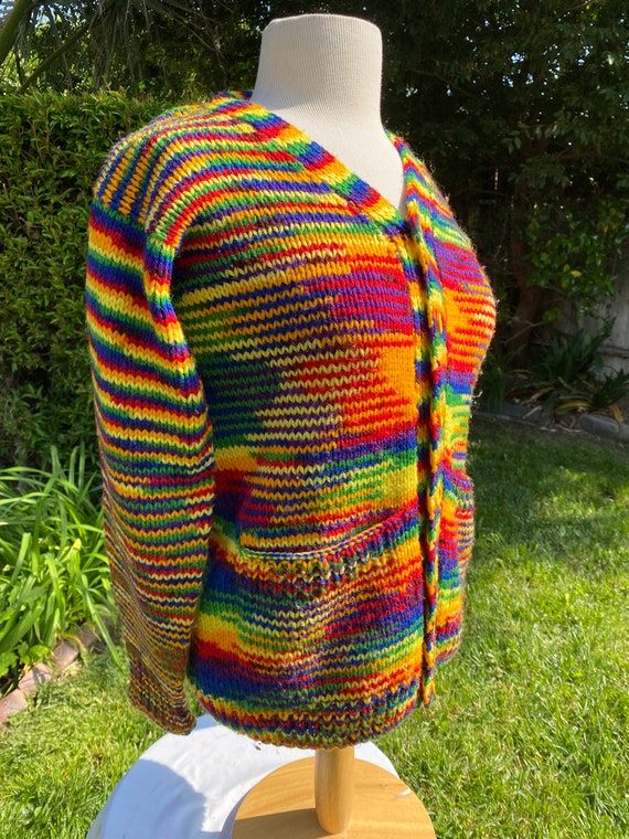 Vintage Handmade Rainbow Knit Cardigan, Pride Swe… - image 2