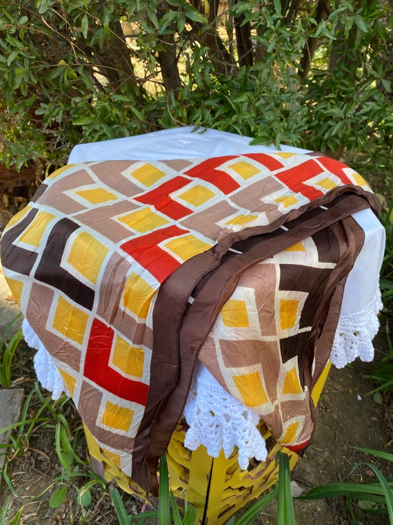 Vintage MCM Style Geometric Scarf, 1960's Retro Wo