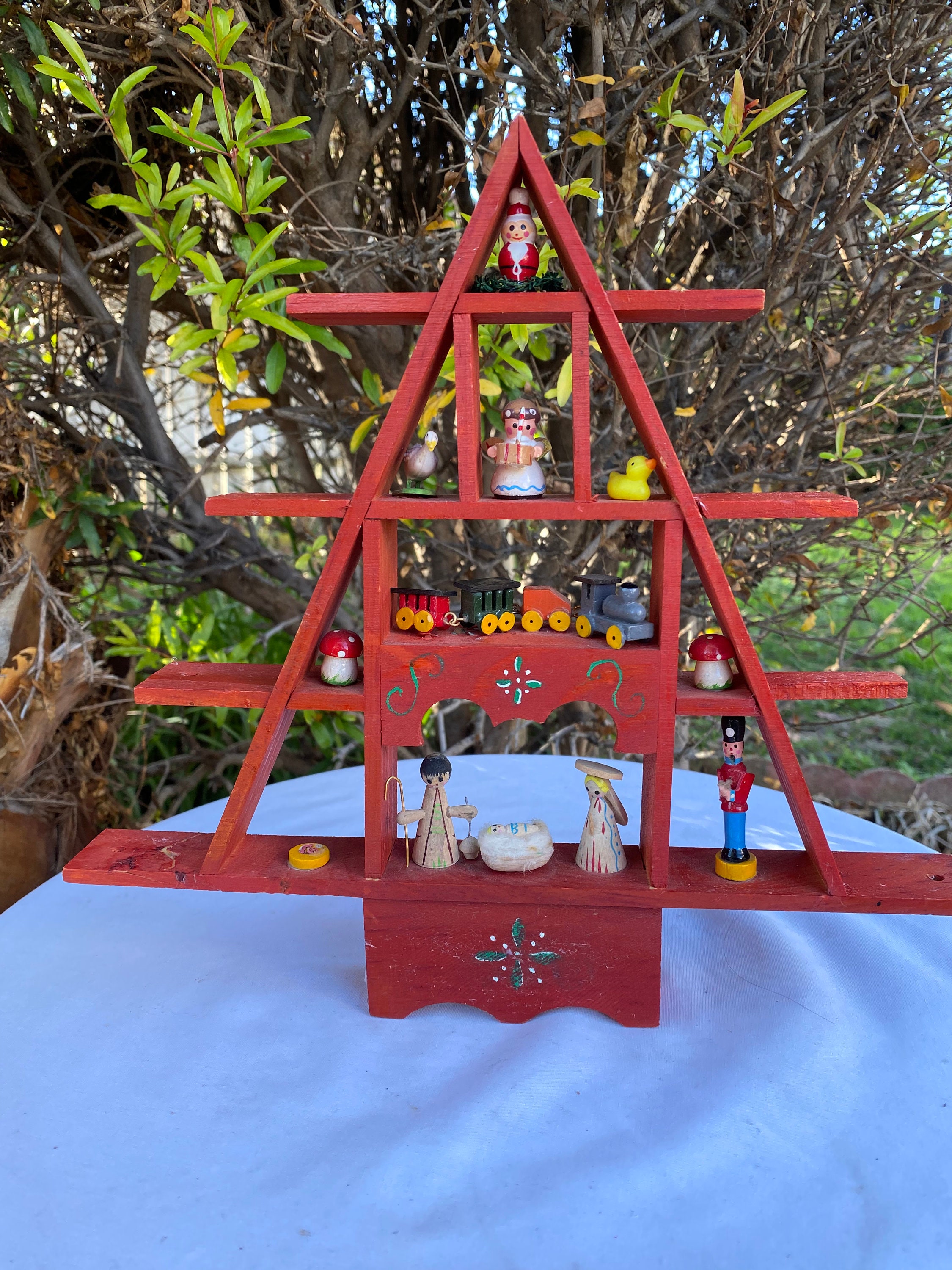 Retro Wood Christmas Tree Shelf Vintage Wood Christmas Etsy