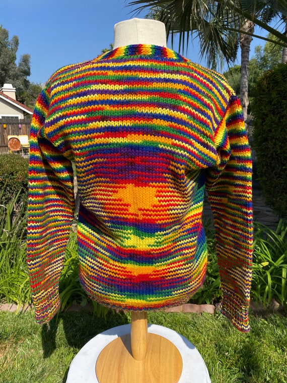 Vintage Handmade Rainbow Knit Cardigan, Pride Swe… - image 7