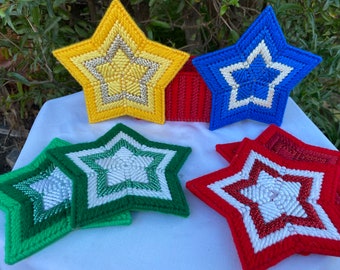 Vintage Plastic Canvas Christmas Star, Festive Holiday Coasters