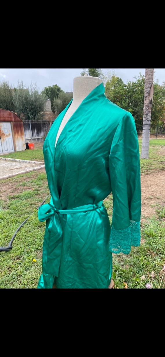 Vintage 1980s Fredericks of Hollywood Green Satin Robe Black Etsy