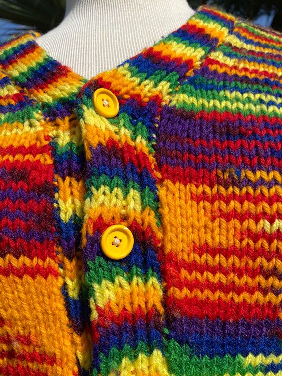 Vintage Handmade Rainbow Knit Cardigan, Pride Swe… - image 4