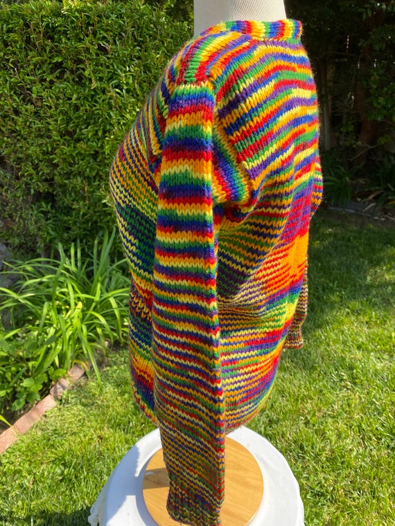 Vintage Handmade Rainbow Knit Cardigan, Pride Swe… - image 8