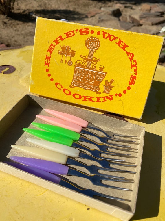 Vintage Pastel MCM Appetizer Forks Charcuterie Mini Forks Etsy