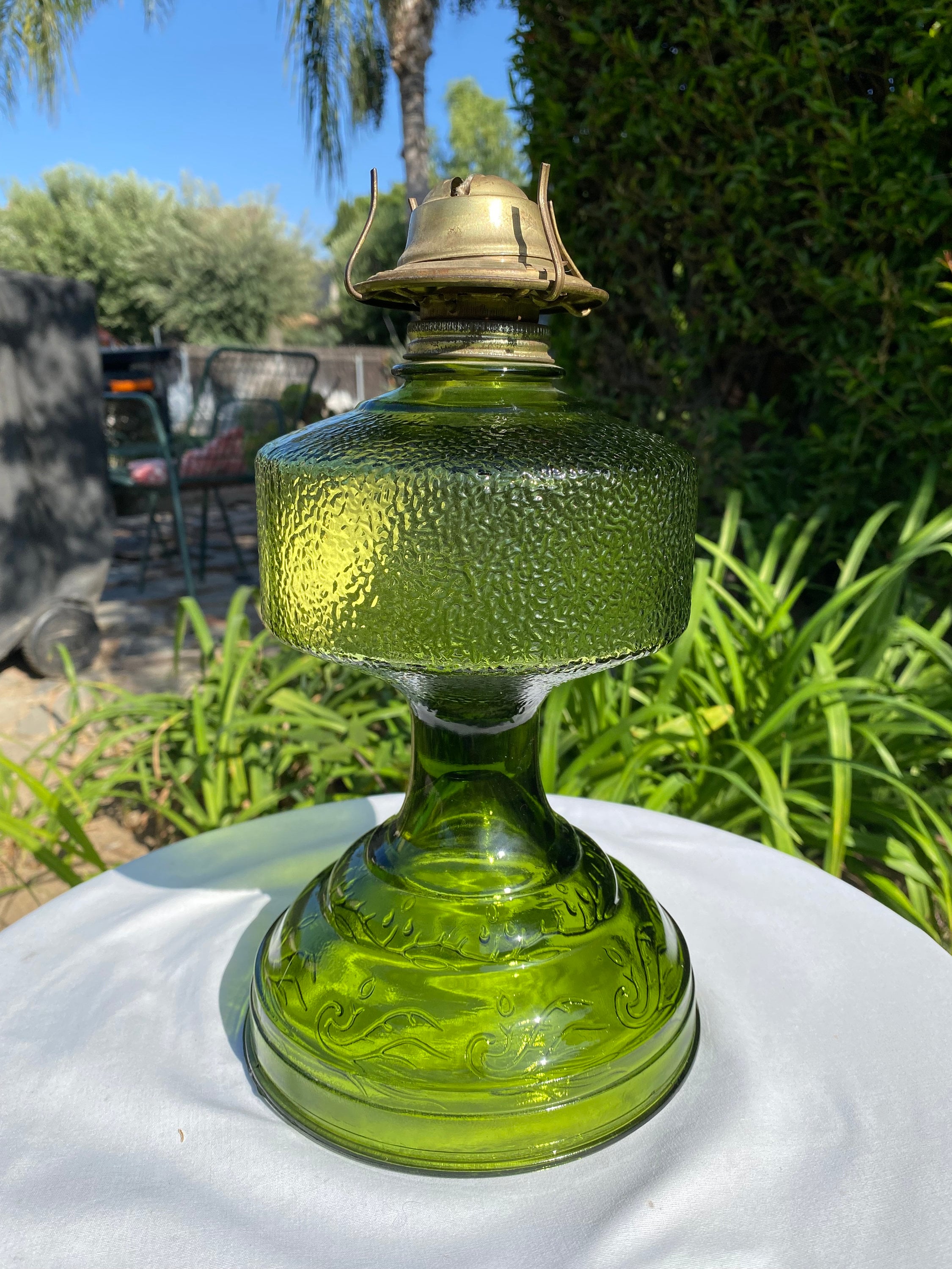 Green Glass Oil Lamp Etsy