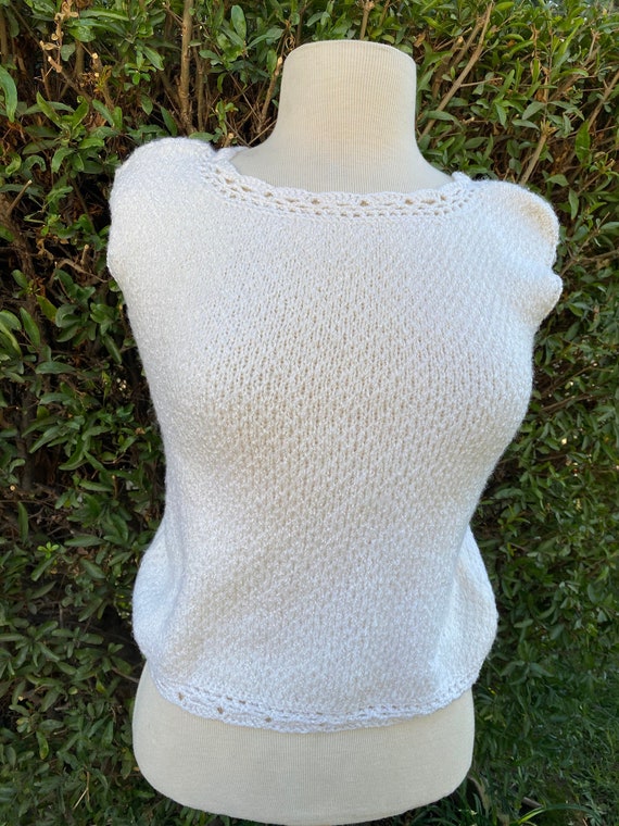Vintage 1970’s White Knit Sleeveless Sweater