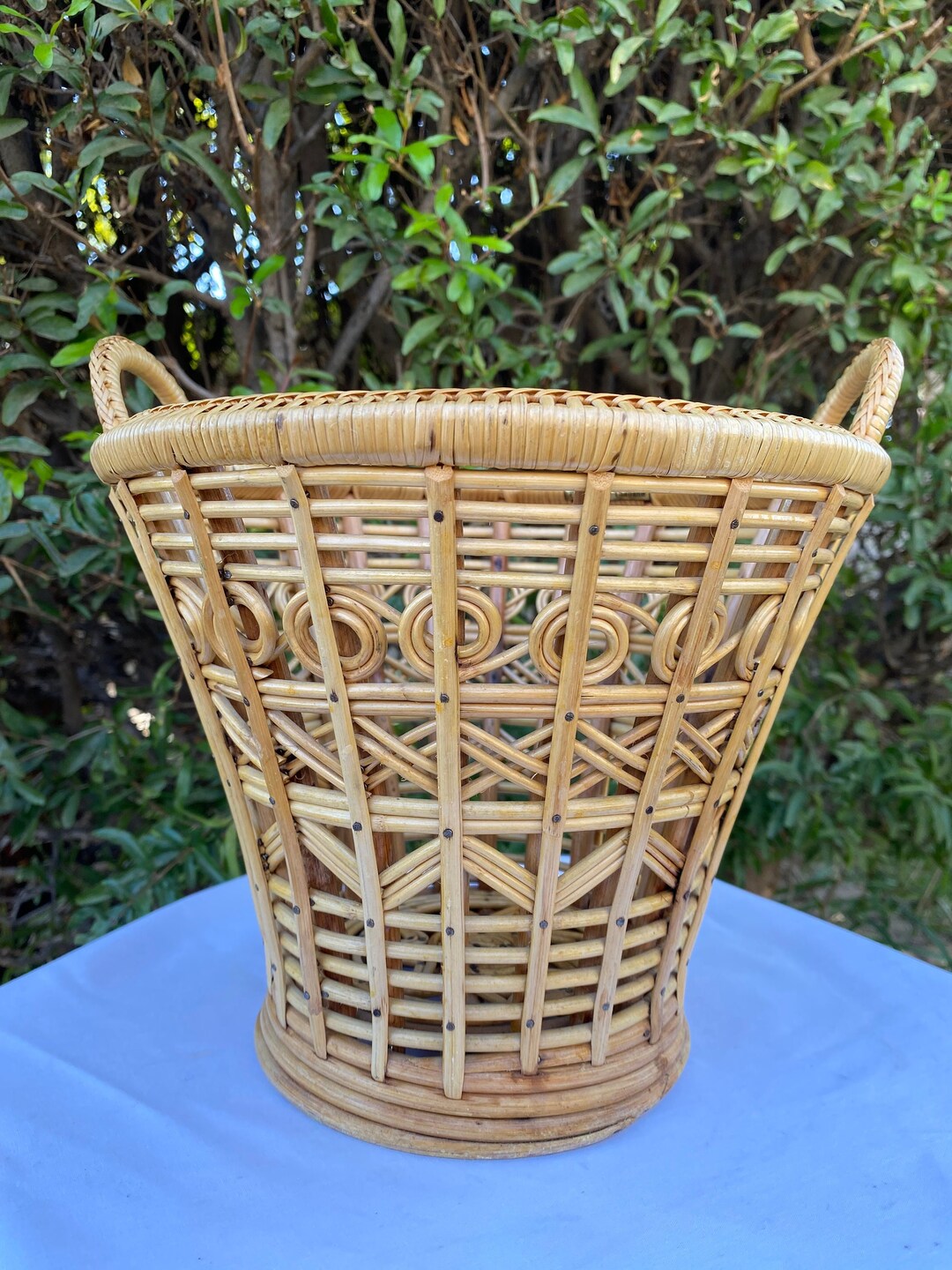Vintage MCM Rattan Wicker Boho Basket, Plant Holder Made in Thailand Etsy