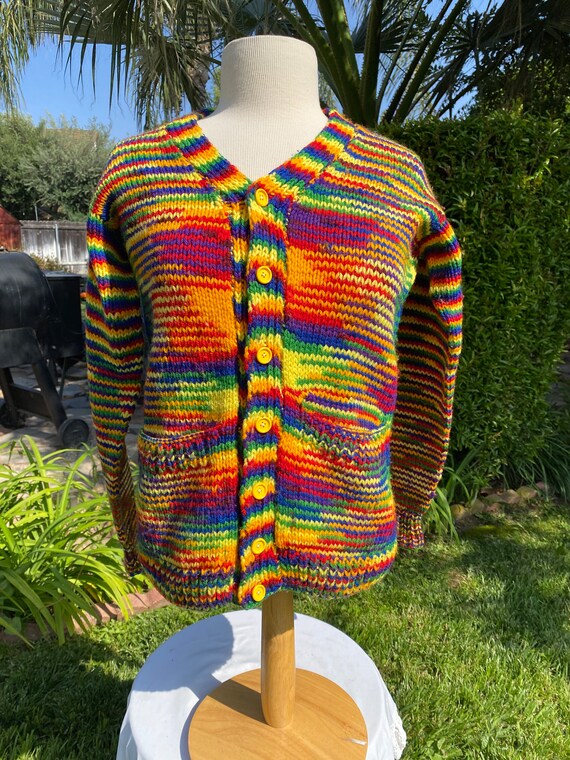 Vintage Handmade Rainbow Knit Cardigan, Pride Swe… - image 1
