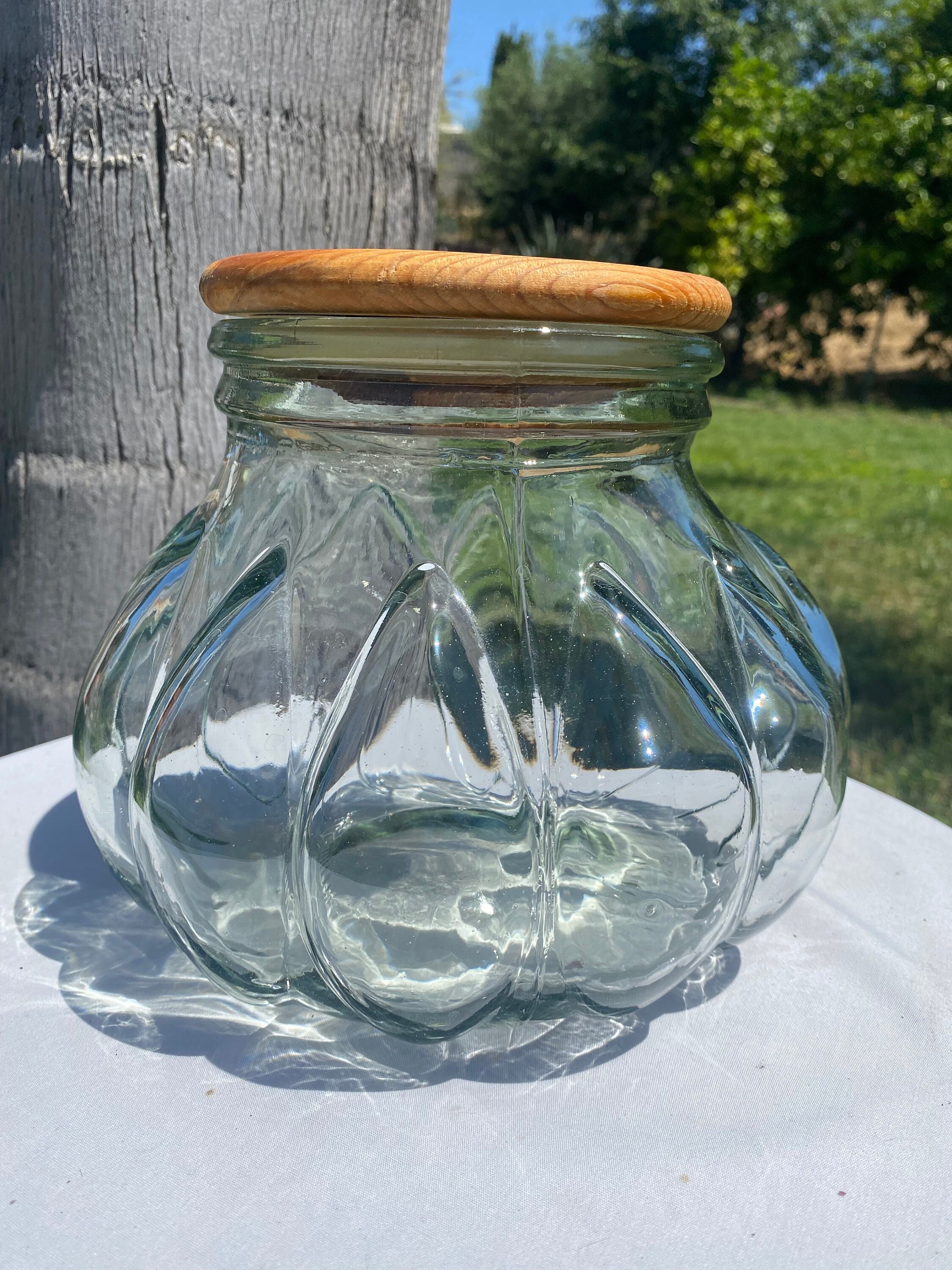 Extra Large Clear Glass Green Tint Gourd Shaped Lidded Apothecary Jar