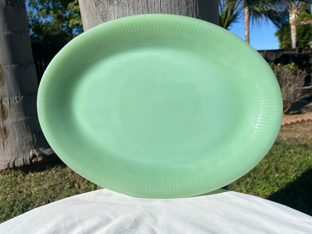 Vintage Fireking Jadeite Oval Serving Platter Etsy