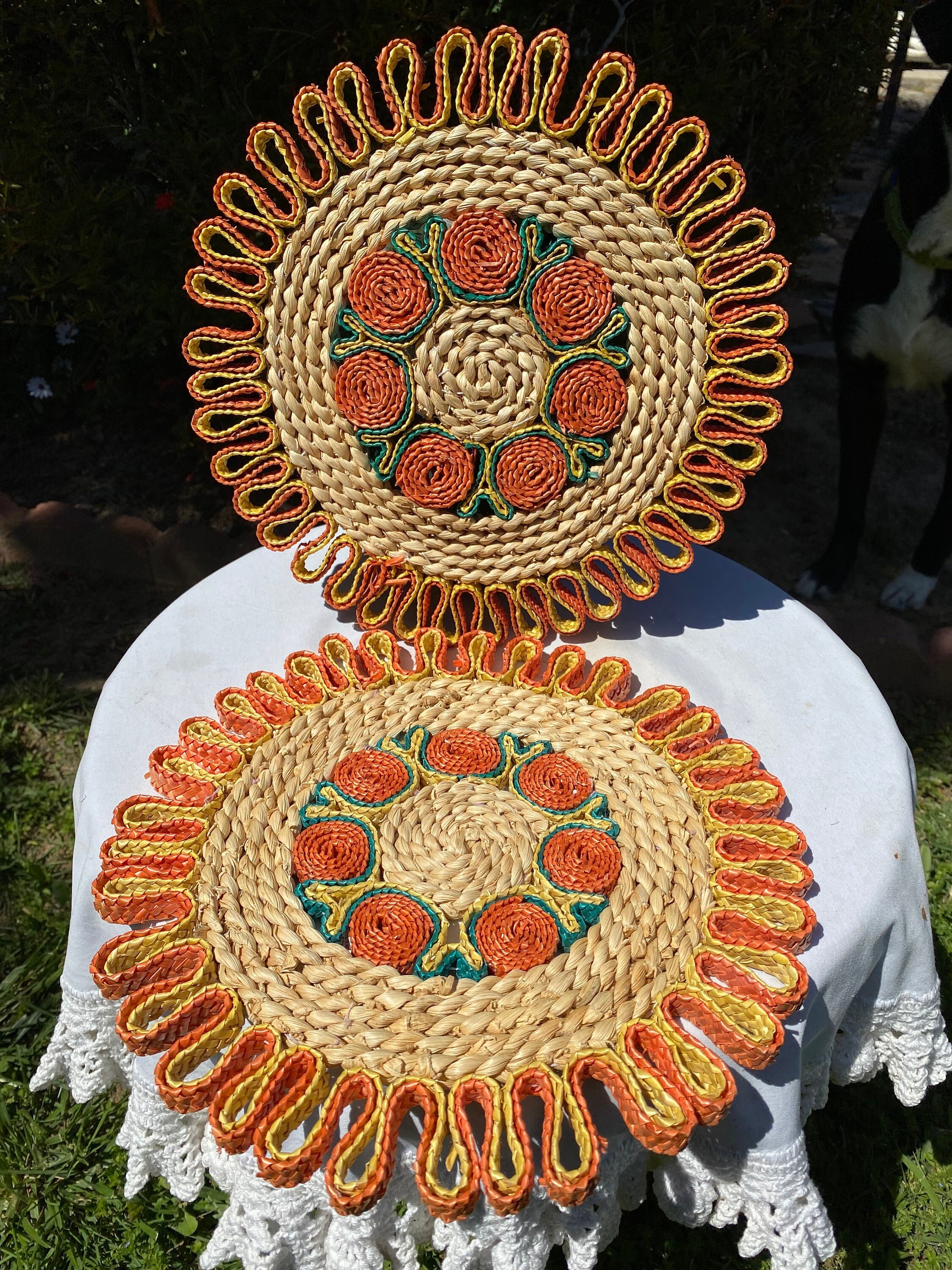 Large Vintage 1970s Boho Woven Raffia Trivets Hot Pads Etsy