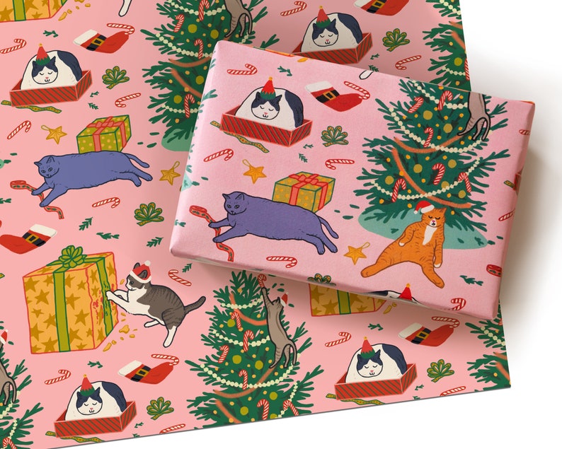 Funny Christmas Wrapping Paper Cats Holiday Gift Wrap Cat Etsy