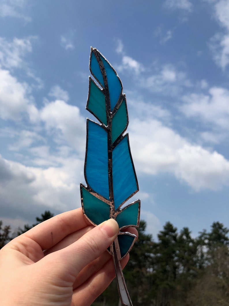Turquoise Feather Suncatcher Feather Stained Glass Window Hangings Suncatcher for outdoor Feng Shui Decor Birthday Gift