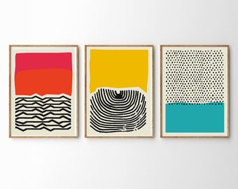 Block Colour Line Art Houses Decorative Wall Art Print