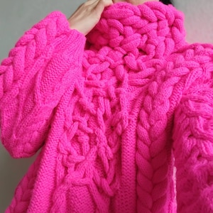 Fashionable neon pink Sweater, Designer knitwear, Handmade Sweater, Pink jumper, Unique pink sweater,Pink knit sweater