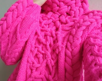 Fashionable neon pink Sweater, Designer knitwear, Handmade Sweater, Pink jumper, Unique pink sweater,Pink knit sweater