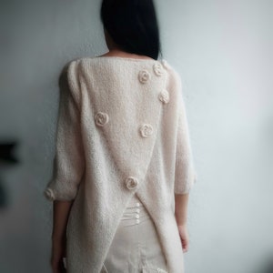 Beige Mohair Sweater, Romantic and Sophisticated knitted blouse