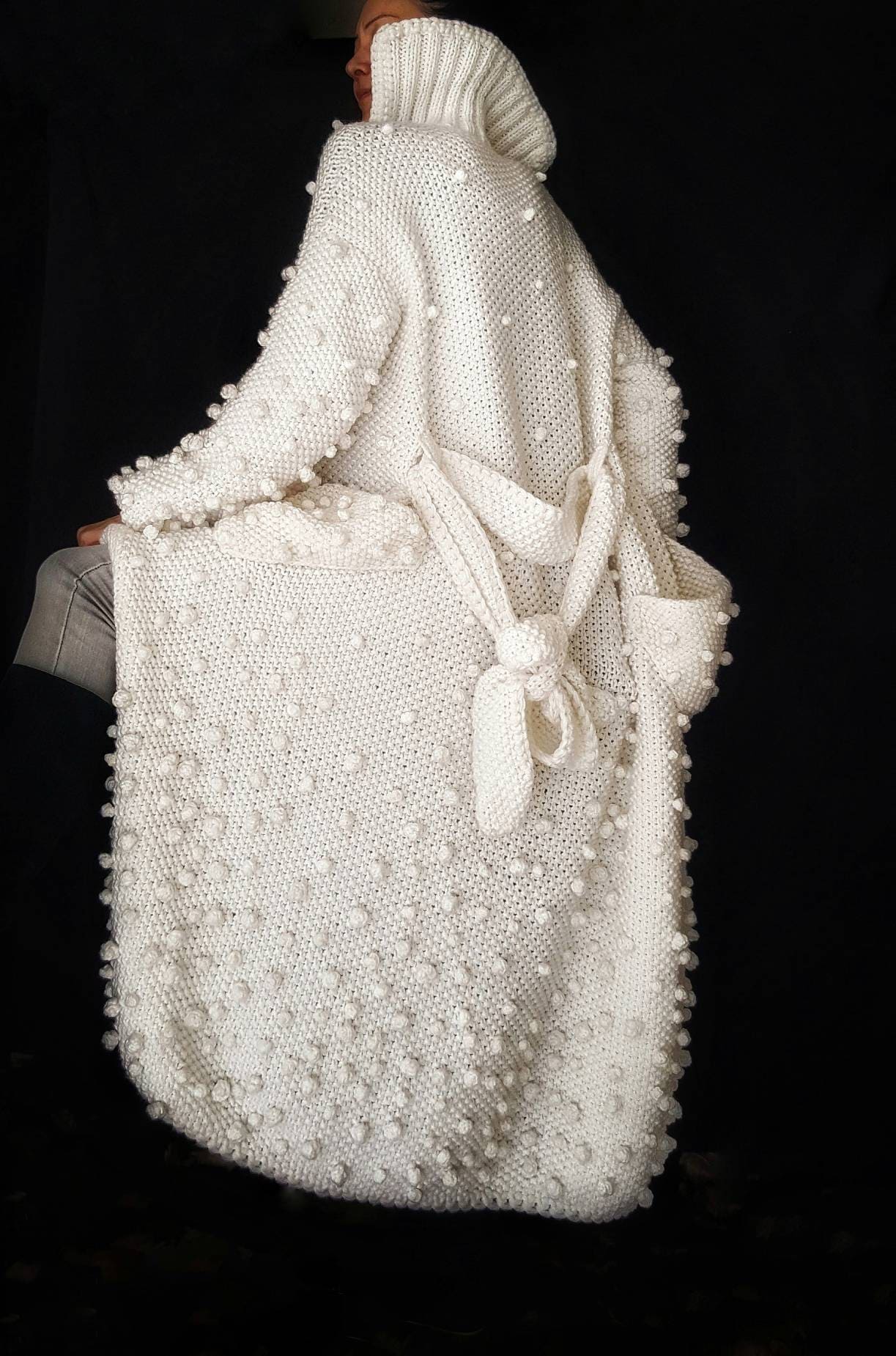 Unique maxi cardigan Knitted White belted cardigan cardigan sweater with bubbles White wool cardigan Unique maxi cardigan Knitted White belted cardigan cardigan sweater with bubbles White wool cardigan