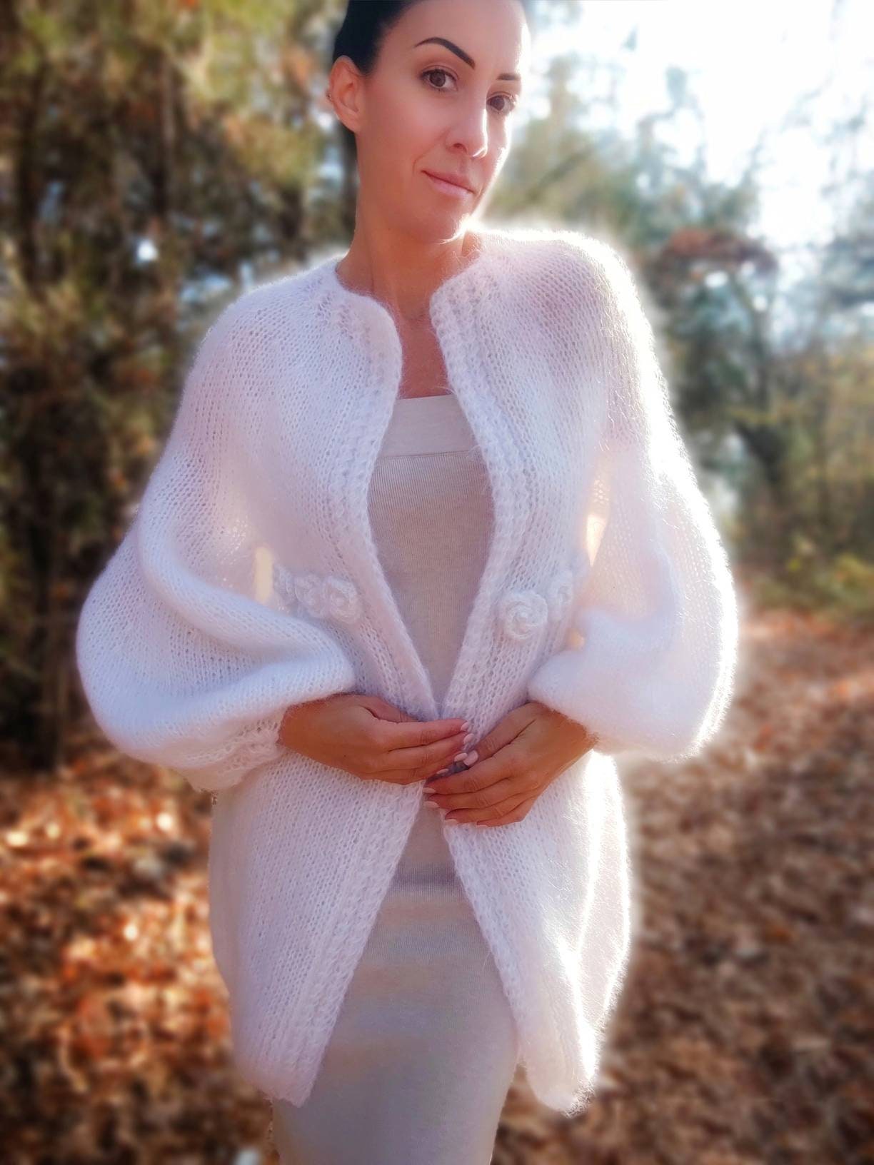 Agnes Mohair Cardigan in Natural White and Red