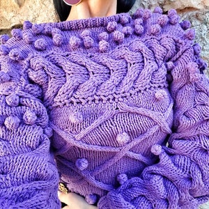 Fashionable spring cotton sweater, Unique handmade purple sweater, Cable knit sweater,Purple jumper,Cotton sweater, Woman&#39;s purple sweater