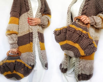 Oversize Cozy Cardigan, Hand Knitted Maxi Cardigan, Unique Wool Open Sweater, Oversize Multi Color Cardigan, Cozy Maxi Sweater