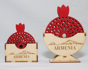 Armenian Pomegranate Wooden Coasters Set | Mount Ararat Style || Armenian Best Gift Idea
