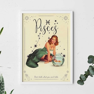 Pisces Zodiac (Pisces Sign Print, Pisces Art, Pisces Zodiac Sign, Pisces Print, Pisces Birthday Gift, Pisces Artwork, Pisces Pinup)