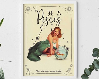 Pisces Zodiac Print: Trippy Vintage Style Wall Art