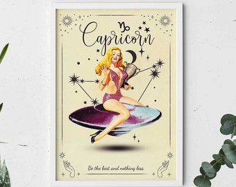 Capricorn Zodiac Print: Trippy Astrology Art on Recycled Cotton Canvas