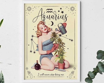 Aquarius Zodiac Print: Trippy Recycled Cotton Canvas Wall Art