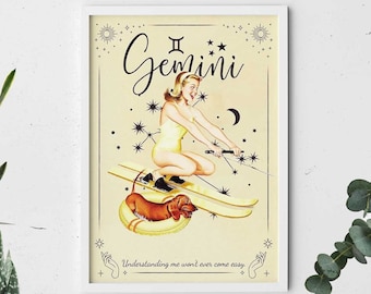 Gemini Zodiac Art Print: Trippy Recycled Cotton Canvas