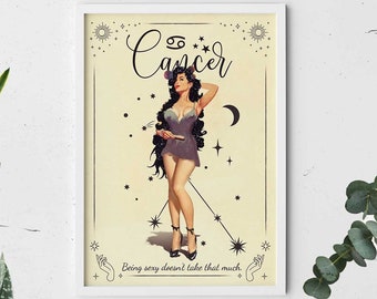 Cancer Zodiac Pinup Art Print, Astrology Wall Decor