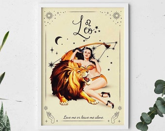 Leo Zodiac Art Print: Vintage Style Recycled Cotton Canvas